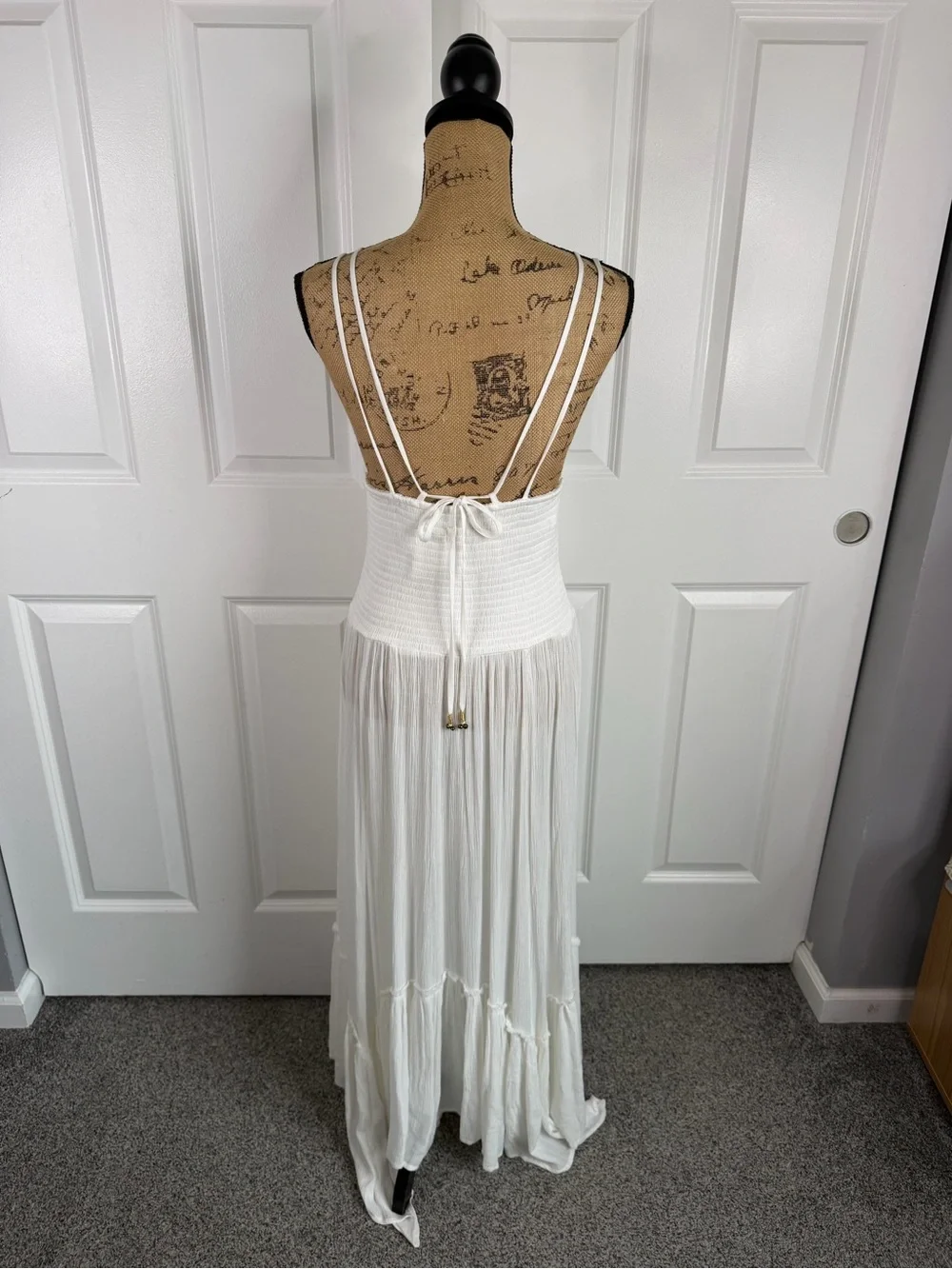 Free People White Smocked Maxi Dress Beach Boho Sz M NWOT